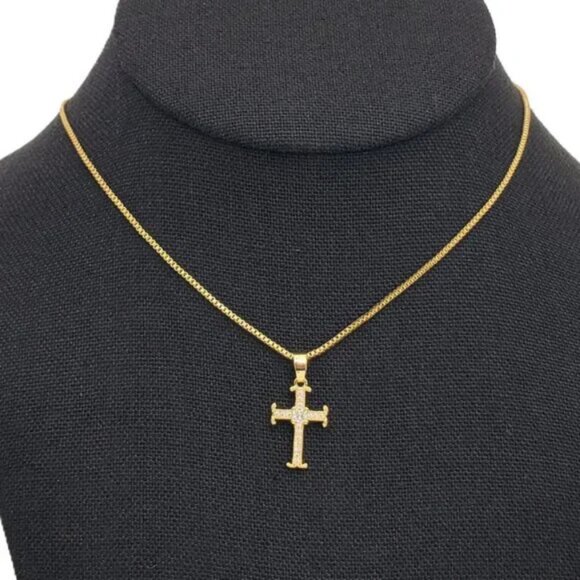 14K Gold Mens 1ct Diamond Cross Pendant Necklace Christian 14 K Silver Jewelry - Picture 2 of 7